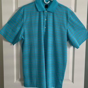 Greg Norman Turquoise Blue w/Black, White Stripes Play Dry Short Sleeve Size L